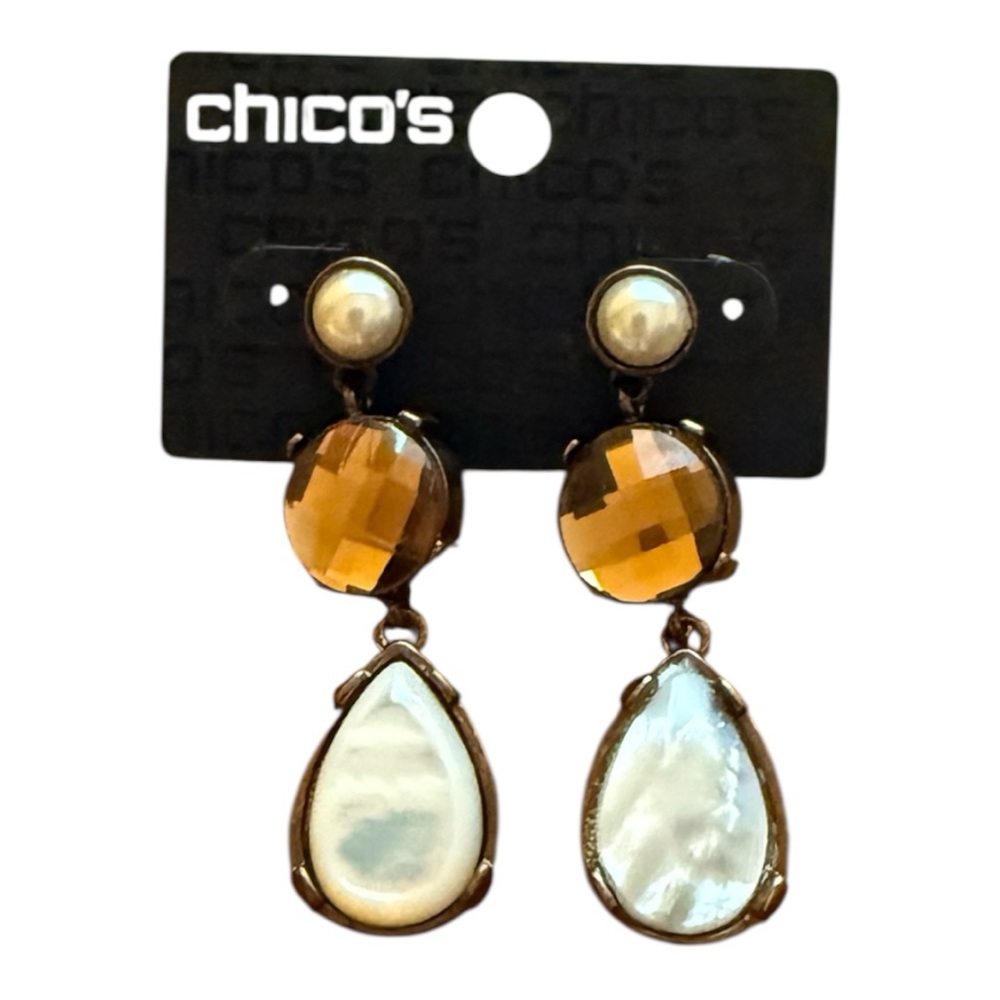 Chico’s Rhory Earrings NWT Cream & Brown Dangle Neutral Earth Tone
